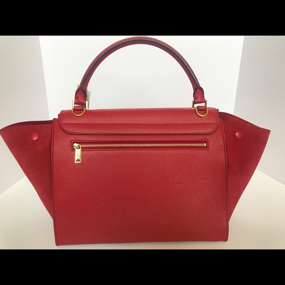 Authentic CELINE Trapeze Red Pebbled Suede Leather - Picture 3 of 8